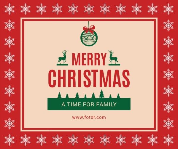 wishes, holiday, greeting, Red Illustration Merry Christmas Facebook Post Template