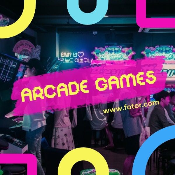 cyberpunk, shape, banner, Arcade Games Instagram Post Template