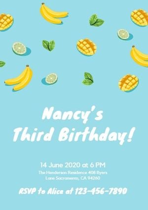 party, anniversary, happy, Blue Summer Fruit Birthday Invitation Invitation Template