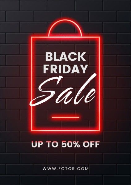 promotion, discount, simple, Black And Red Neon Black Friday Sale Poster Template