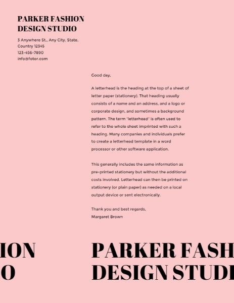 Parker Fashion Design Studio Letterhead