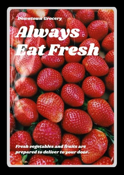 vegetable, fruit, healthy food, Red Strawberry Downtown Grocery Poster Template