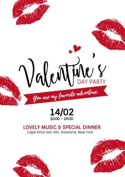 valentines day, valentine day, festival, Lip Print Valentine's Day Party Flyer Template