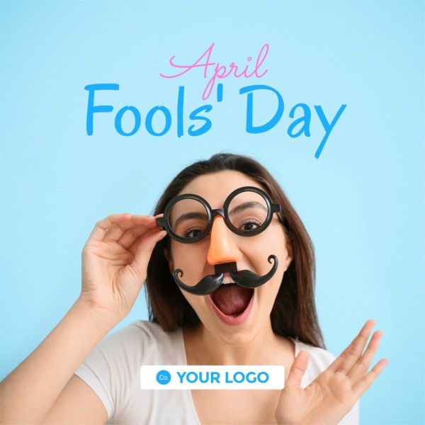 greeting, celebration, festival, Blue Simple April Fools' Day Instagram Post Template