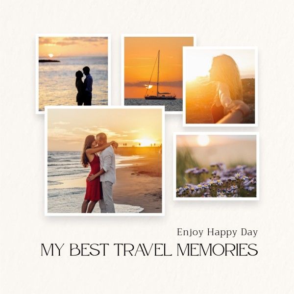 travel, journey, trip, Beige Paper Texture Modern Vacation Collage Photo Collage (Square) Template