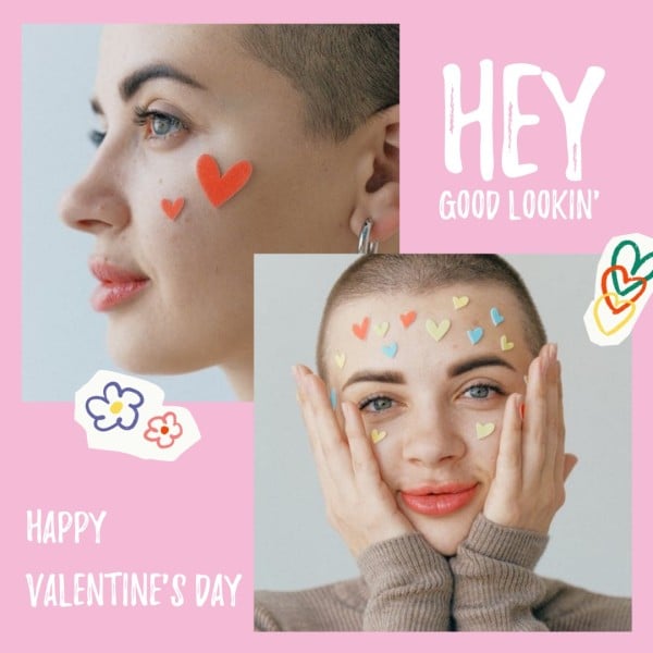 Pink Collage Girl Valentine  Photo Collage (Square) Template