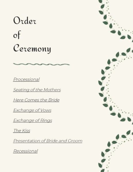 ceremony, engagement, proposal, Cute Green Leaves Wedding Program Template