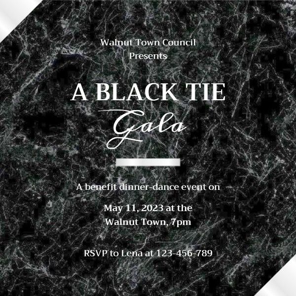 official, invite, event, Marble Texture Black Tie Invitation Instagram Post Template