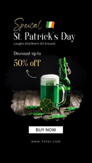 sale, st patricks day, happy st patricks day, Black Saint Patricks Day Beer Promotion Instagram Story Template