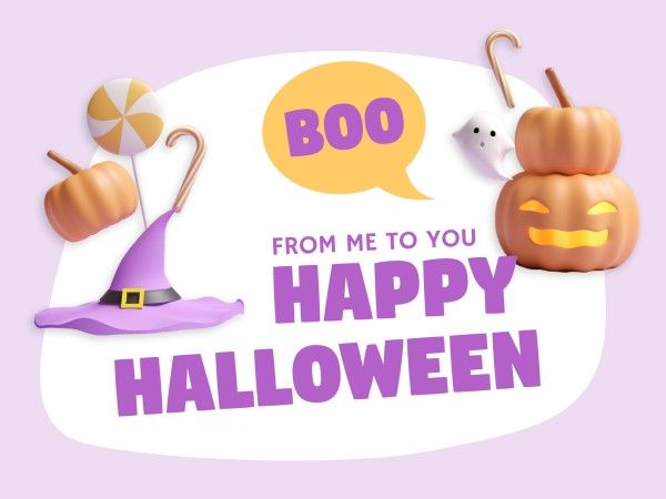 紫色のトリックやかわいい漫画ハッピーハロウィーンの願いを扱う メッセージカード