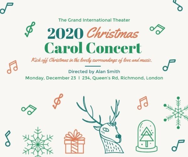 holiday, music symbol, event, Christmas Carol Concert Facebook Post Template