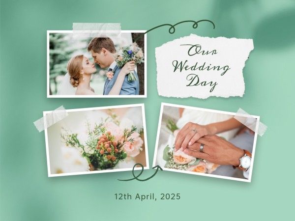 marriage, love, couple, Green Shadow Scrapbook Wedding Collage Photo Collage 4:3 Template