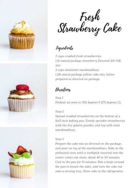 Simple White Fresh Strawberry Cakes Recipe Card