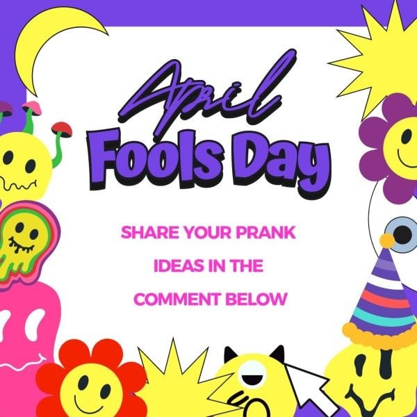 event, celebration, festival, Yellow And Purple Smiley April Fools' Day Instagram Post Template