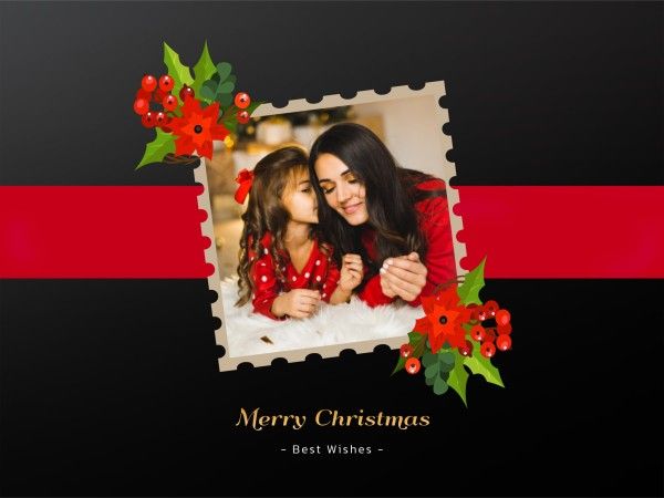 黒と赤のモダンなクリスマスフォトコラージュ メッセージカード