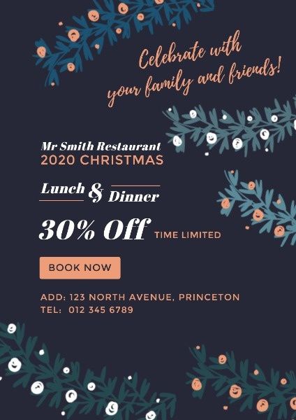 festival, promotion, discount, Christmas Restaurant Special Offer Poster Template