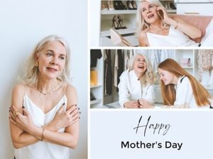 mothers day, mother day, greeting, Soft Blue Clean Happy Mother's Day Photo Collage 4:3 Template