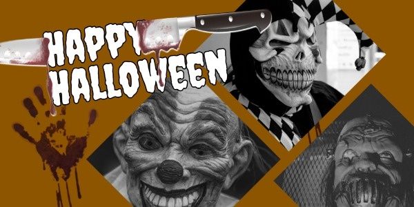 happy halloween, spooky, blood, Brown Horrible Halloween Collage Twitter Post Template