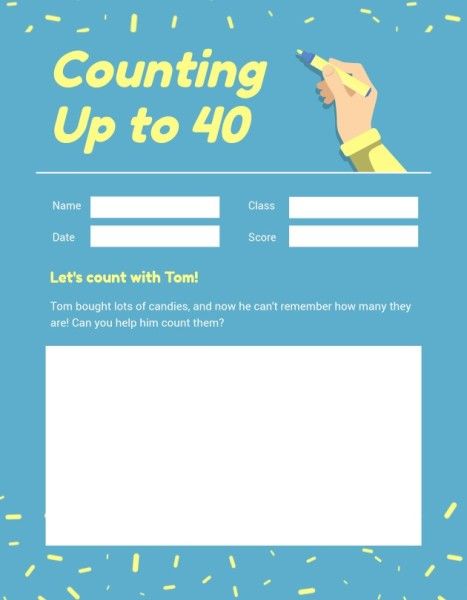 school, education, student, Blue Yellow Math Counting Worksheet Template