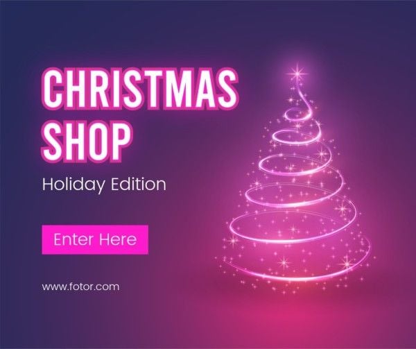 holiday, xmas, wish, Purple Gradient Lumious Christmas Tree Promotion Facebook Post Template