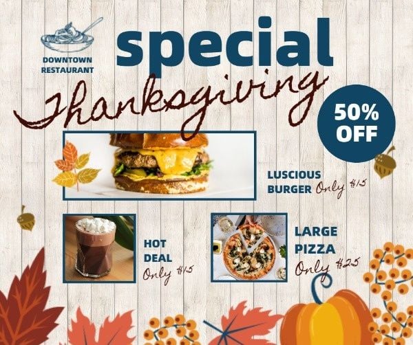 restaurant, discount, sale, Thanksgiving Fast Food Special Offer Facebook Post Template