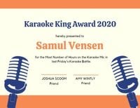 competition certificate, sing competion, award, Orange Blue Microphone Certificate Template