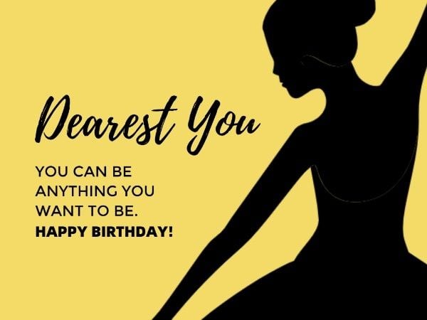 birthday, happy birthday, greeting, Yellow Ballet Girl Dancing Poster Card Template