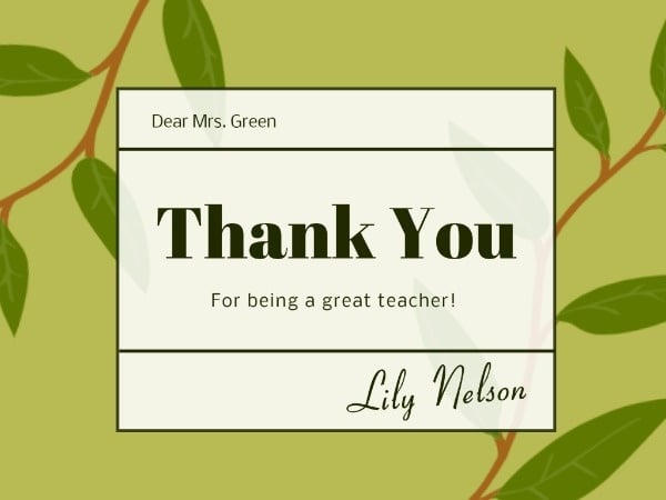 Green Teacher Appreciation Card