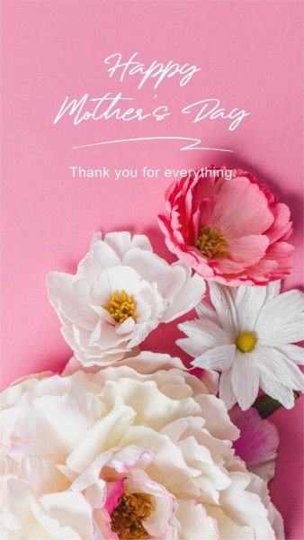 mothers day, mother day, celebration, Pink Minimal Floral Mother's Day Greeting Instagram Story Template