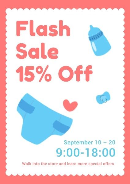 shop, business, discount, Red Baby Stuff Flash Sale Poster Template