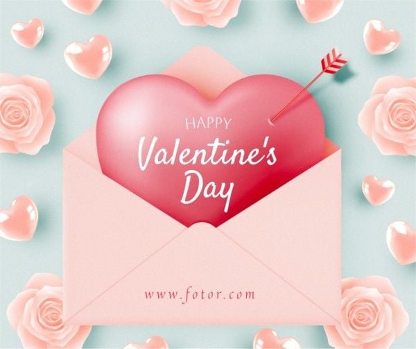 love, greeting, heart, Soft Pink And Blue Illustration Happy Valentine's Day  Facebook Post Template