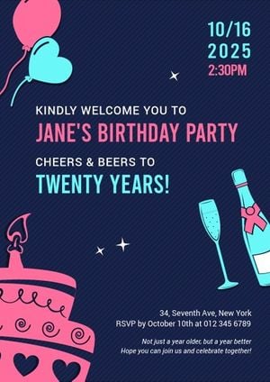 celebration, invite, event, Jane's Birthday Party Invitation Template