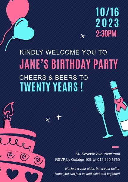 reunion, christmas, xmas, Jane's Birthday Party Invitation Template