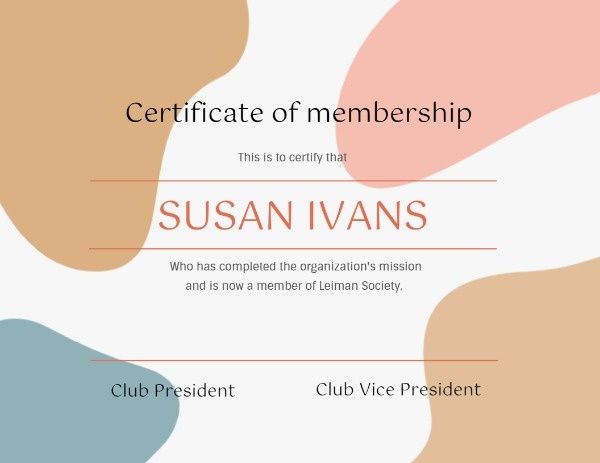 certificate of membership, club, association, Colorful Membership Certificate Template