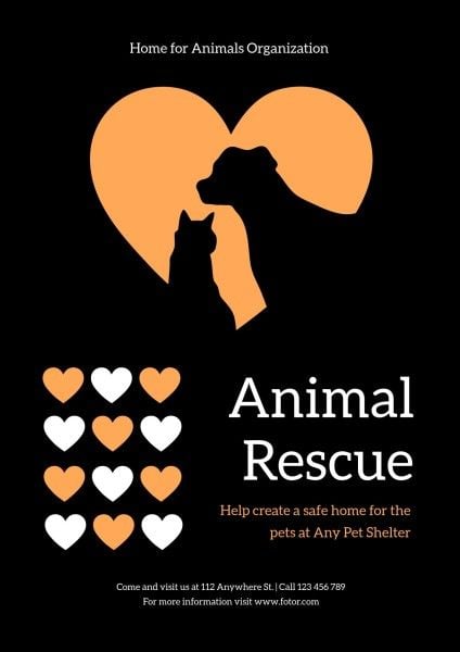 黑色和橙色动物救援 英文海报
