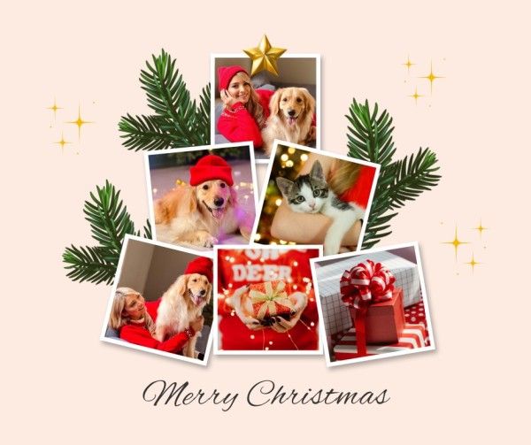 holiday, celebration, greeting, Red Christmas Family Photo Collage Facebook Post Template