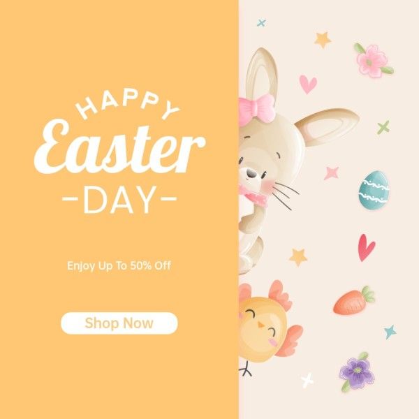 easter day, discount, promo, Pastel Yellow Cute  Illustration Easter Sale Instagram Post Template