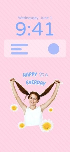 lock screen, photo, ios16, Pink Happy Everday Image Cutout Phone Wallpaper Template