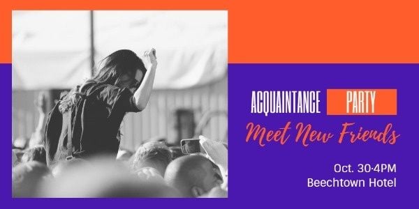 event, meeting, friend, Purple And Orange Acquaintance Party Twitter Post Template