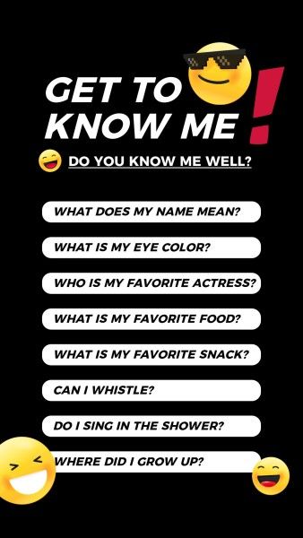 ask me a question, social media, questions, Black Get To Know Me Question List Instagram Story Template