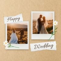 Beige Paper Background Wedding Collage Photo Collage (Square)