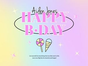 wish, love, happy birthday, Cute Cartoon Gradient Birthday Greeting Card Template