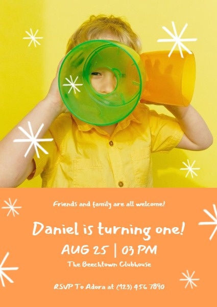 Yellow And Orange Boy's Birthday Celebration Invitation