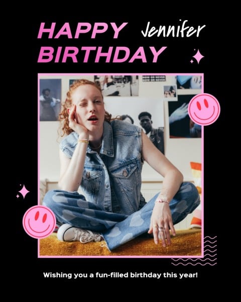 Pink And Black Modern Happy Birthday