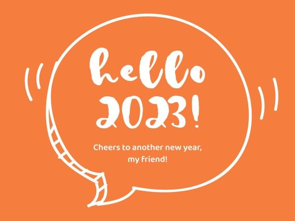オレンジのシンプルな新年のご挨拶 メッセージカード