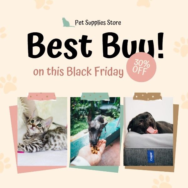 black friday sale, pet house, pet store, Black Friday Pet Supplies Sale Instagram Post Template