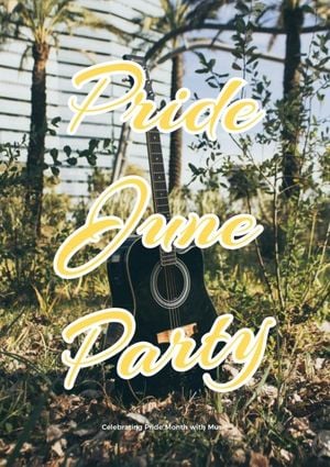celebrity, guitar, grass, Yellow Pride June Party Poster Template