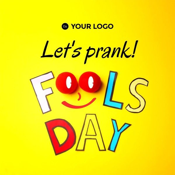 greeting, celebration, festival, Yellow Funny Photo April Fools' Day Instagram Post Template