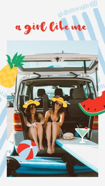 girl, ball, summer, Happy Smmer Party Time  Instagram Story Template