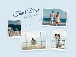 travel, journey, trip, Soft Blue Polaroid Vacation Collage Photo Collage 4:3 Template